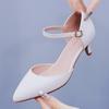 5cm White Thin Heel Pointed Sandals Mid-low Heel Large-size Sandals Women's Wedding Shoes Bridal Shoes Large-size Small-size