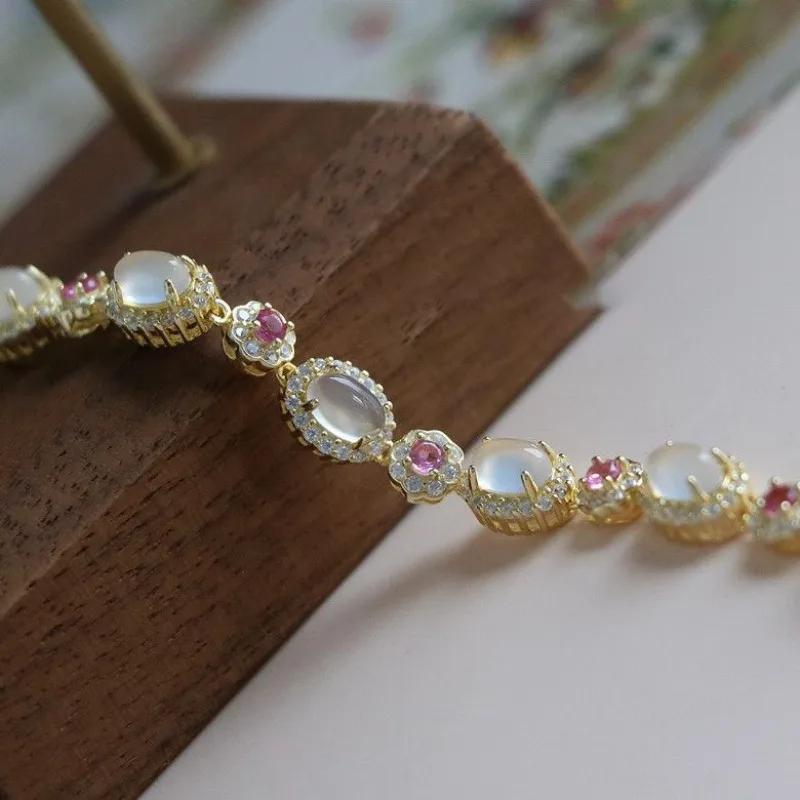 Exquisite Flowers Gentle Style Natural Chalcedony Oval Bracelet for Women Sweet New In Bangles Wedding Jewellry