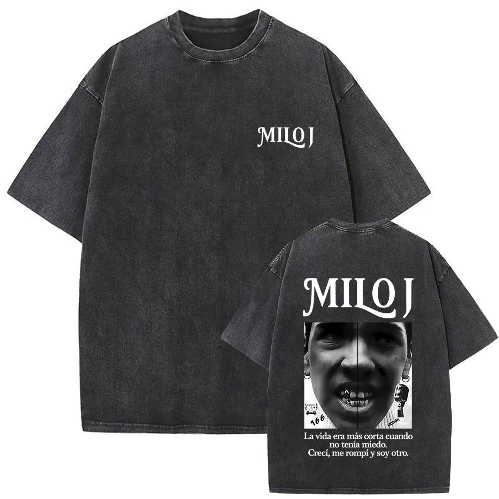 Washed Vintage Rapper Milo J La Vida Era Mas Corta Album Graphic Tshirt Men Women Hip Hop Fashion Pop Music T Shirts Streetwear