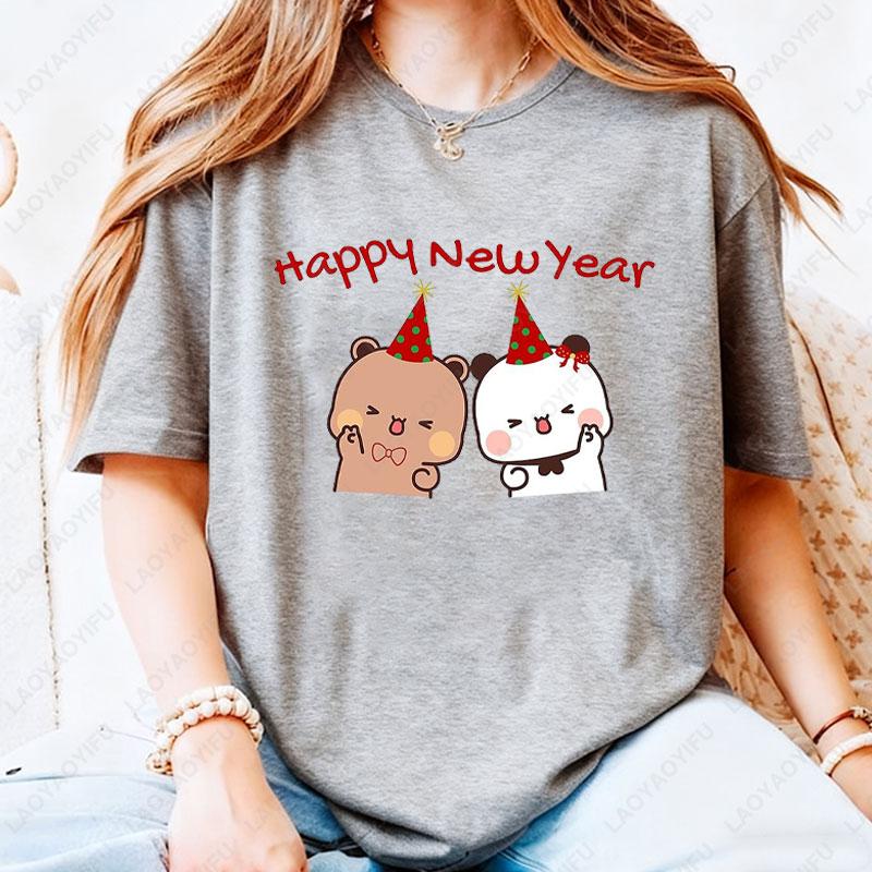 С Новым Годом Bubu Dudu Эмодзи Графическая Футболка Модные Веселые Новогодние Футболки Модная Уличная Одежда Мультяшные Праздничные Вечеринки Хлопковые Футболки