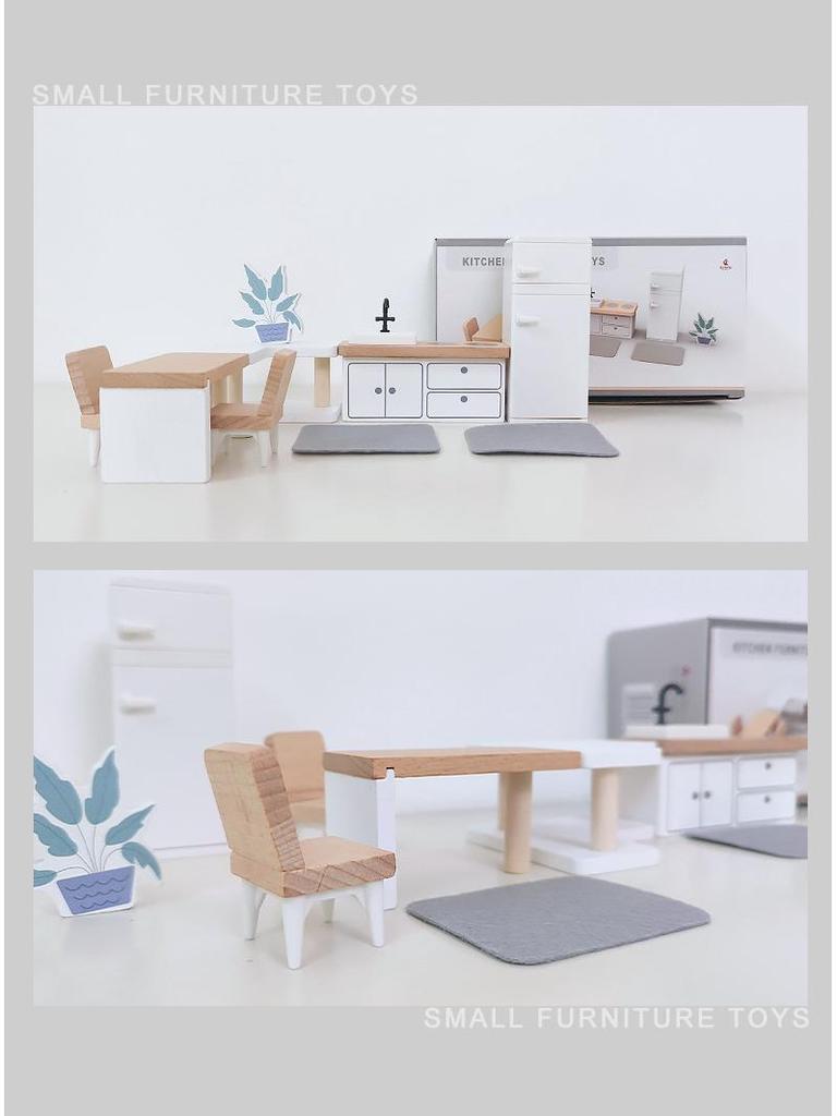 Миниатюрный кукольный кухонный набор: Имитация мебели и еды для детской игровой сцены