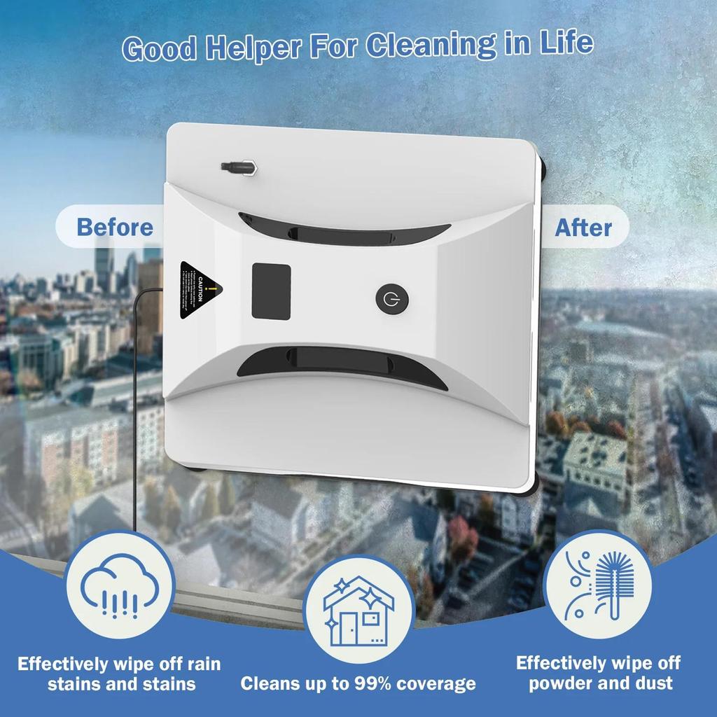 Robot Window Cleaner Washer Robotic for Frameless Glass High Suction 3000Pa Electric Smart Vacuum Cleaner Automatic Washer Wiper