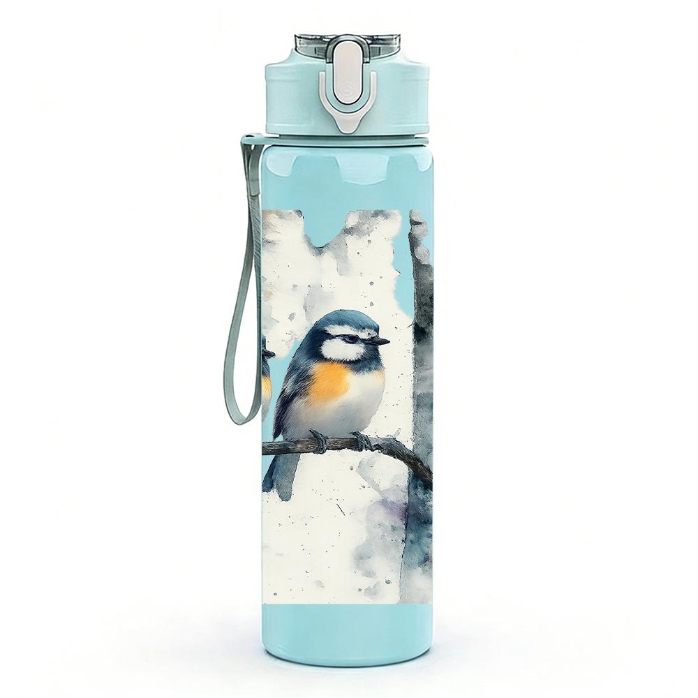 1PC Two Birds Birch Tree Branch 750ml Color Plastic Sports Water Bottle Leakproof Flip Straw Lid Suitable for Sports Office Home Use