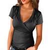 Women's Casual Summer Deep V Neck Short Sleeve Shirts Warp Slim Fit Tee Shirt