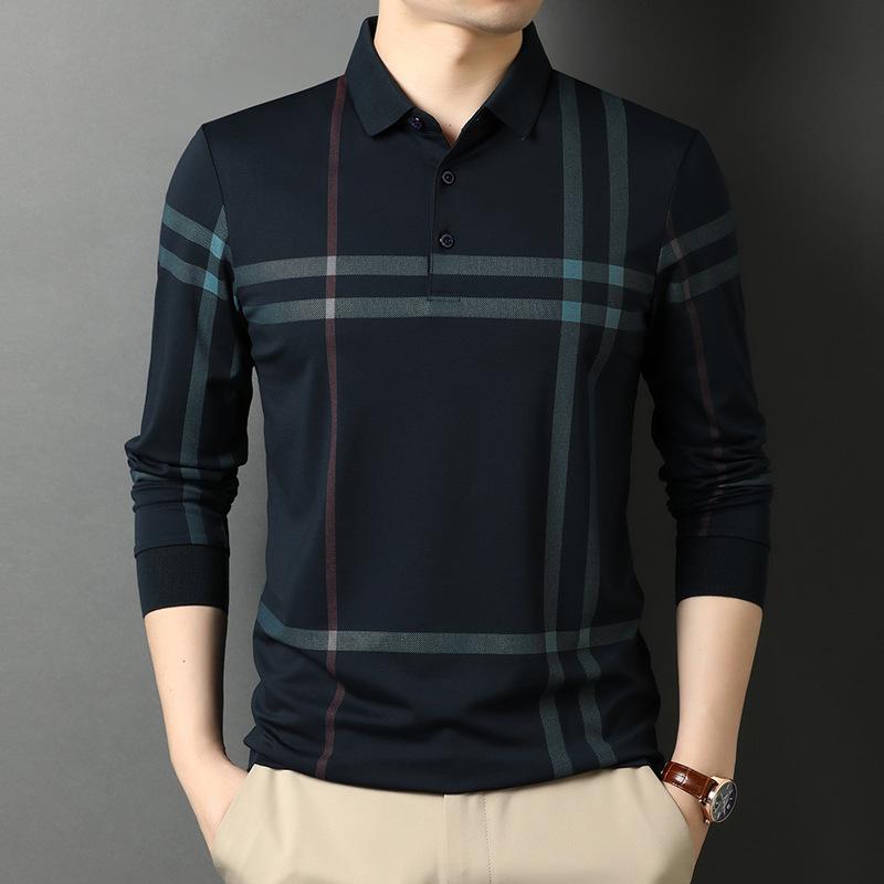 Весна и осень Новый стиль Мода для среднего возраста Корейский стиль Свободные лацканы Рубашка ПОЛО Повседневные топы для мужчин Мужские футболки с длинными рукавами