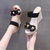 2024 Hot Selling Women's Slippers Summer Solid Color Flower Non-slip Open Toe Wedge Heel Large Size Casual Comfortable Slippers