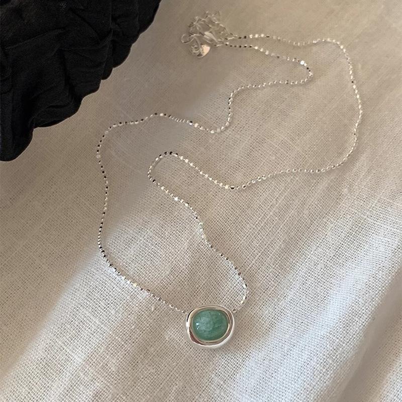 Серебряное колье 925 пробы с зеленым синим неровным кулоном Элегантный чокер для женщин Девушек Ювелирное изделие Подарок