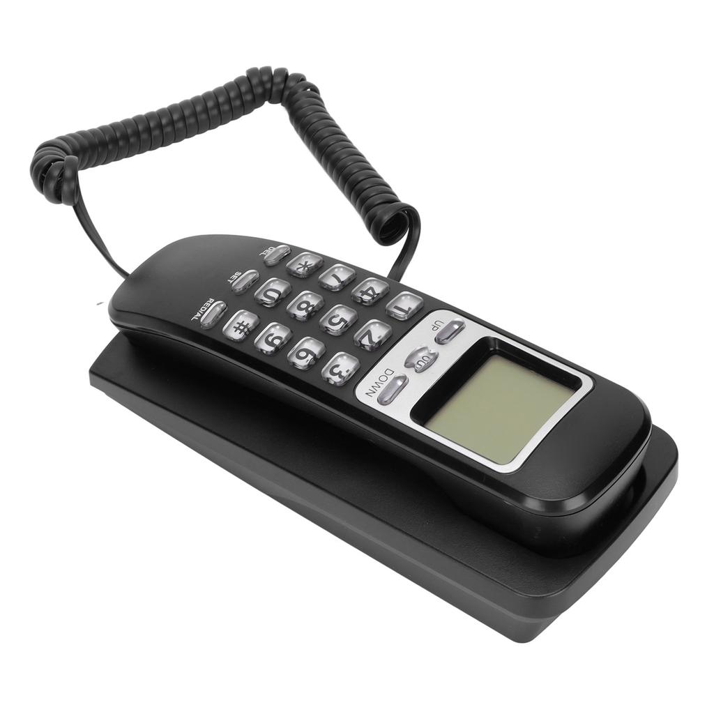 Wired Wall Phone Multifunctional Calendar LCD Display Caller ID Landline with Buttons for Home Office Black