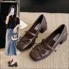 2025Spring Autumn New Style Luxury Jane Shoes Fashion Shallow Round Toe Mid Heel Shoes Ladies Elegant Outdoor Single Pump Shoes