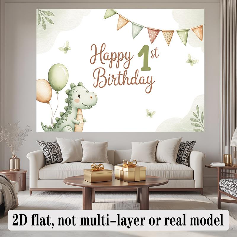 Happy Birthday Dinosaur Theme, 1pc Polyester Party Backdrop Banner, Photo Booth Background, Wall Decor