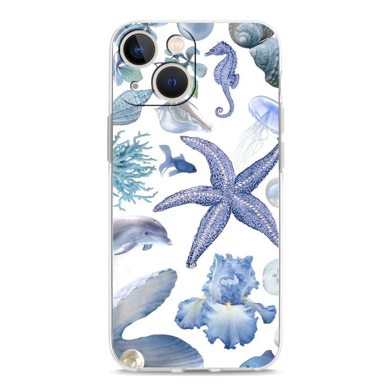 Чехол для iPhone 17 Чехлы iPhone Air 16 15 12 13 14 Pro Max 7 8 Plus 16Pro iPhone11 Мягкий чехол Синий Океанские Животные
