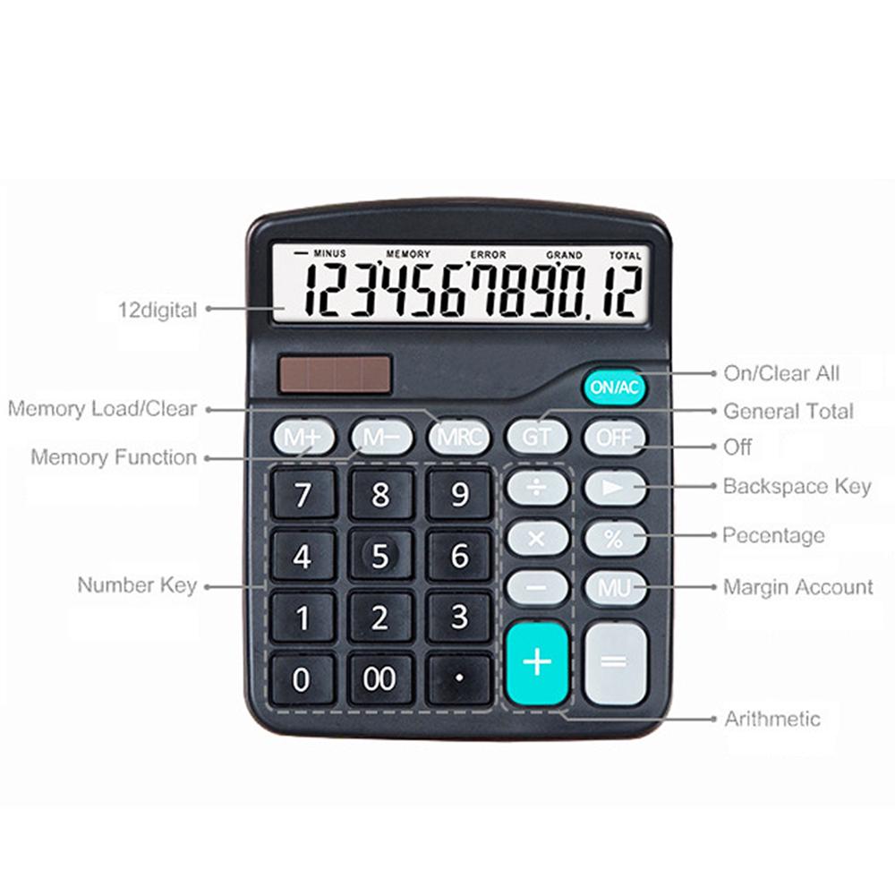 837B Desktop Electronic Calculator Standard Function Basic Counter with 12 Digits Large LCD Display Big Buttons Dual Powers Solar Batterys Powered
