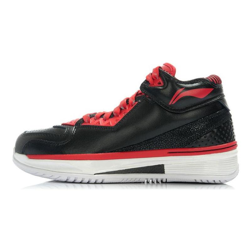 Li Ning WOW 2 Модные Упругие Скользкие и Износостойкие Баскетбольные Кроссовки Средней Высоты Мужские Черно-Красно-Белые ABAH017-4