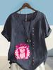 Women's Fashion Love Letter Print Casual Cotton Linen Short Sleeve Round Neck T-shirt Shirt Leisure Loose Summer Blouse Tops