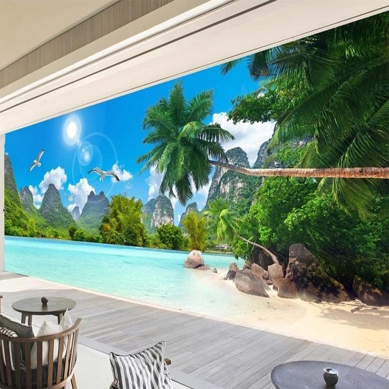 Пользовательские обои 3D кокосовая пальма Пейзаж Фреска Природа Пейзаж Настенная живопись Гостиная Спальня 3D Домашний декор