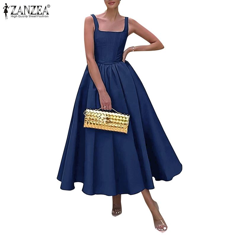 ZANZEA Женское летнее длинное платье А-силуэта с квадратным вырезом без рукавов
