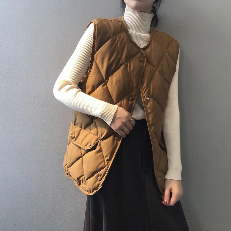 Cotton Vest Women's Autumn and Winter Sleeveless Warm Jacket Diamond-shaped Versatile Solid Color Outside Thickening Comfortable Vest