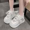 Fashion Breathable Air Mesh Lace Sneakers Leather Flats Lace-up Women Spring 8.5CM High Platform Sports Dad Shoes New Chunky Sneaker