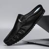 Fashion Breathable Mens Half Slippers Handmade Leathe Muller Shoes Loafers Male Comfy Flats Lazy Shoes Soft Handmade Men Casual Footwear