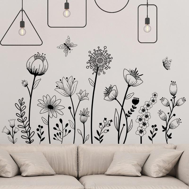 Floral Butterfly Wall Art Room Decorative Wall Sticker Self-adhesive Plain Flower Butterfly Wall Sticker Living Room Bedroom