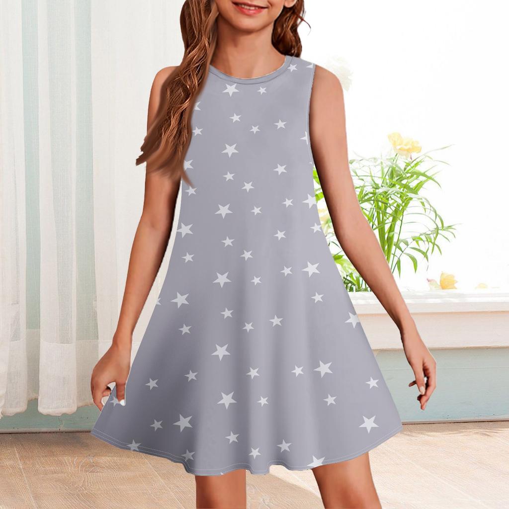 Girl Summer Dress Sleeveless Printed Color Casual Dress