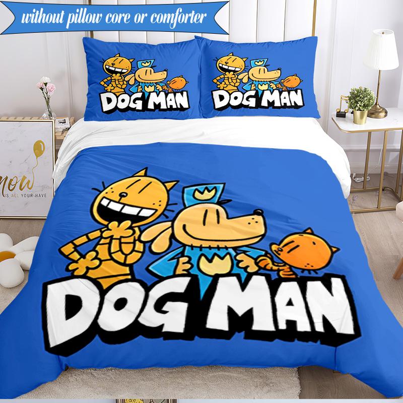 3PCS Dog Man And Friends Adventure Bedding Set 2D Printing (Includes 1 Duvet Cover + 2 Pillowcases Coreless), Bedroom decor,Fan gift