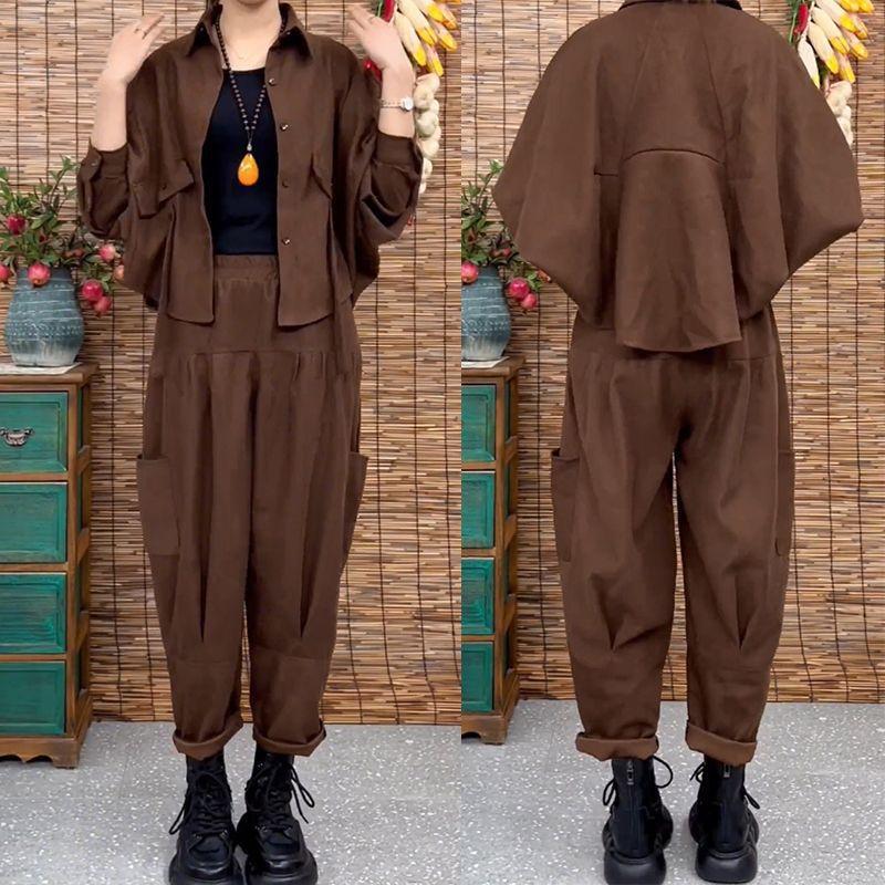 Весна-лето, рабочая одежда с короткими рукавами, двухкомпонентный повседневный свободный крой, большой размер, универсальный модный комплект