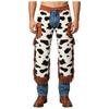 Mens Western Cowboy Fringed Chaps Cow Spot Pattern Flannel Side Tassel Patchwork Adjustable Waist Trousers