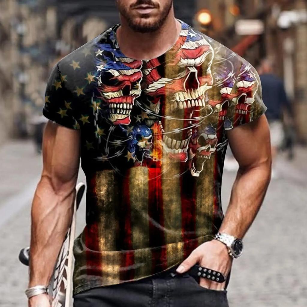 Short Sleeve Blouse Men Oversized T-shirt Short Holiday T Shirt Business Novelty Patriotic Soft Crewneck Loose Fit Polyester