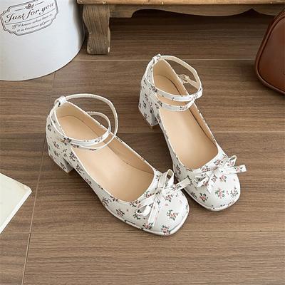 Модные вишнево-розовые сандалии с мелким цветочным принтом и французским носком для женщин 2025, Потрясающая пара с юбкой и туфлями-лодочками на высоком каблуке Мэри Джейн