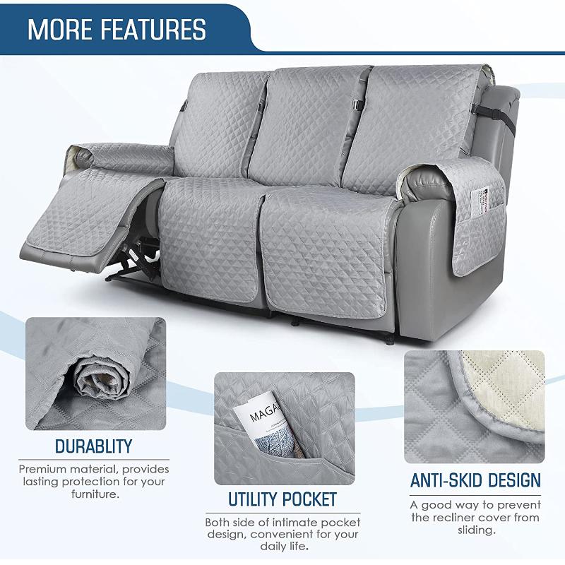 3 Seat Non-Slip Recliner Chair Cover Sofa Slipcover Reversible Pet Cover Protector Couch Cover