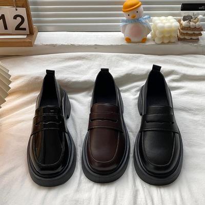 Кожаные мокасины на толстой подошве в британском стиле — новая весенне-осенняя женская обувь в студенческом стиле