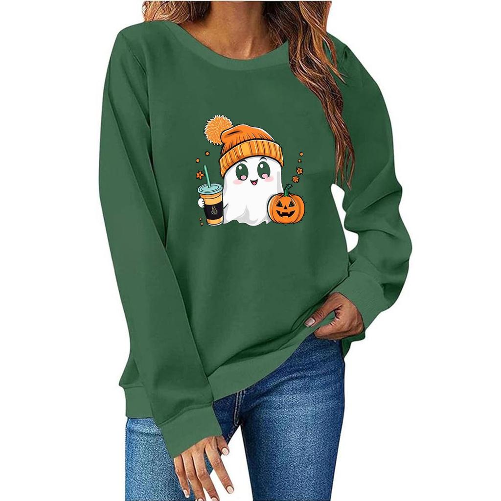 Женская мода повседневный принт повседневный длинный рукав круглый вырез толстовка топ