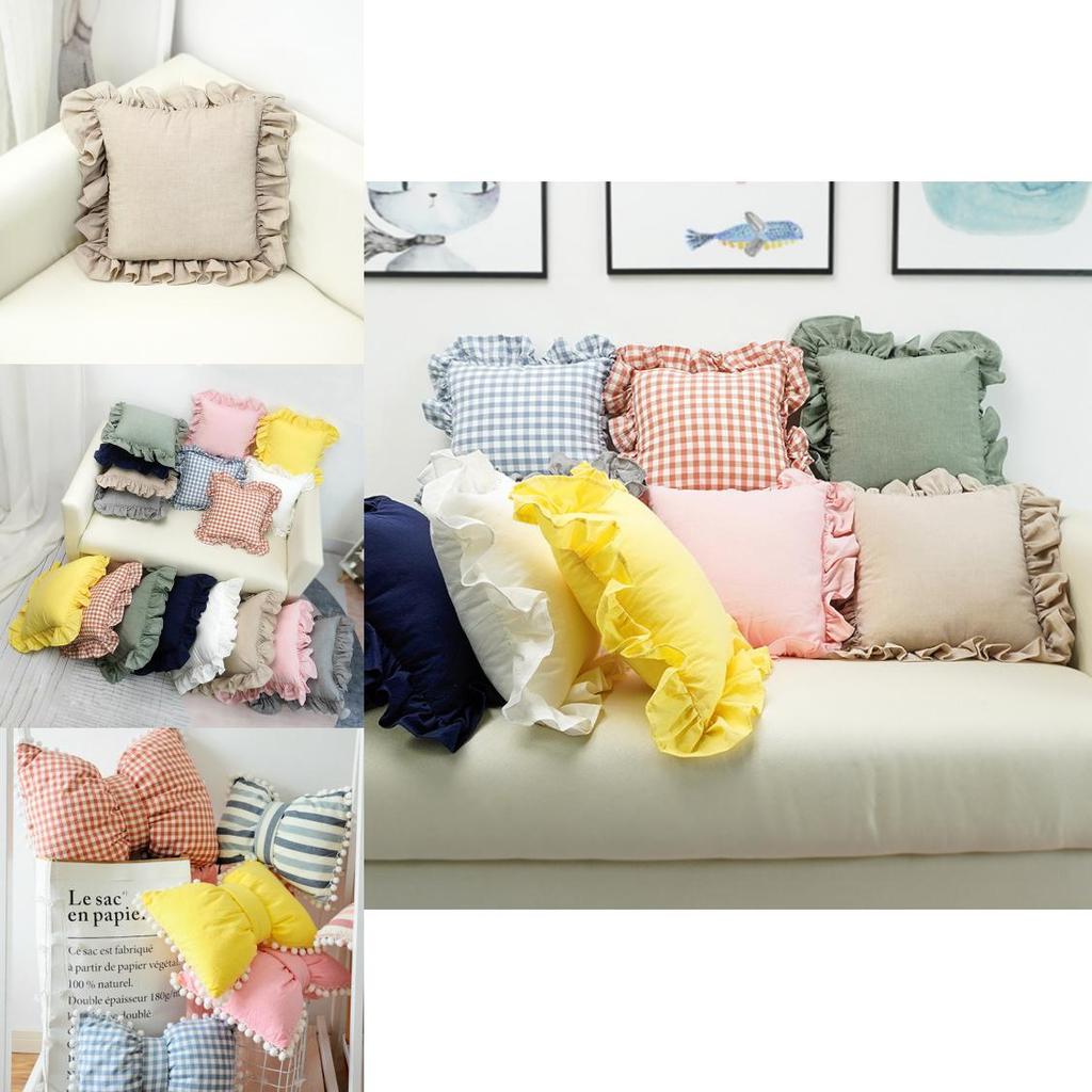 Полосатая хлопковая подушка с бантом и отделкой из помпонов для домашнего декора**