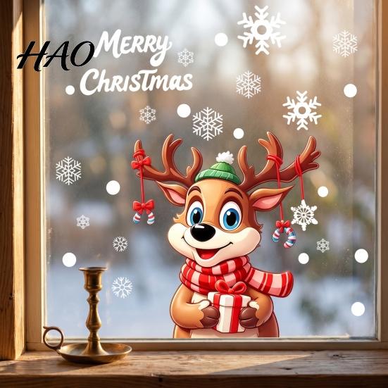 Christmas Party Supplies for Windows Window Stickers, Static PVC Decals with Santa Claus Reindeer Snowman Thickened Durable Holiday Clings Patterns,