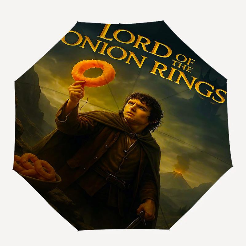 1pc onion rings lord of the rings Automatic Folding Umbrella - Compact 8-Rib Design, Durable Plastic & Iron1296L