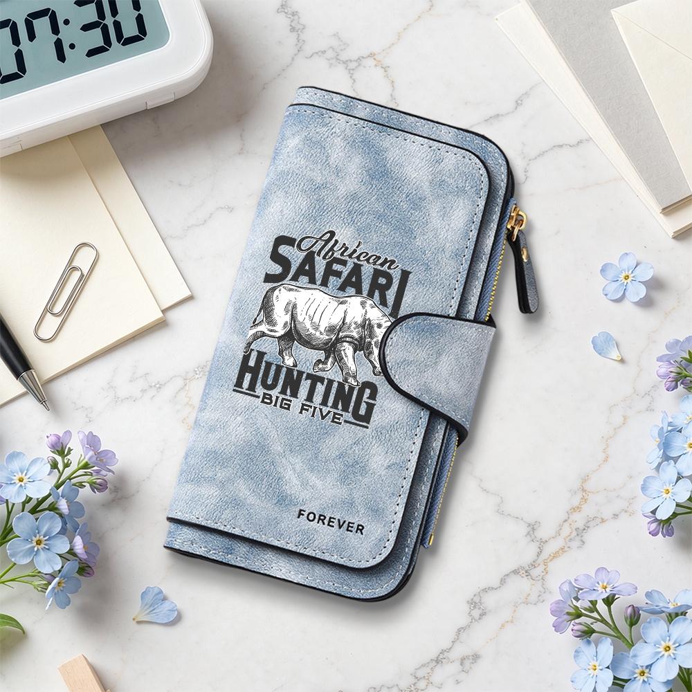 African Rhino Pattern Long Wallet Fashion Casual Large Capacity Card Holder Daily Use Portable Wallet