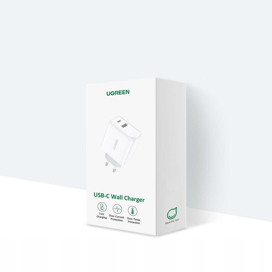 Ugreen Szybka Ładowarka Sieciowa Usb C / Usb 36W Qc 4.0 Pd Biały