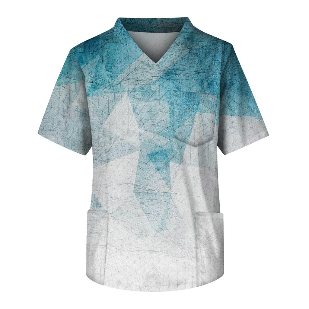 Мужские топы с короткими рукавами и v-образным вырезом с принтом, рабочая блузка с карманами