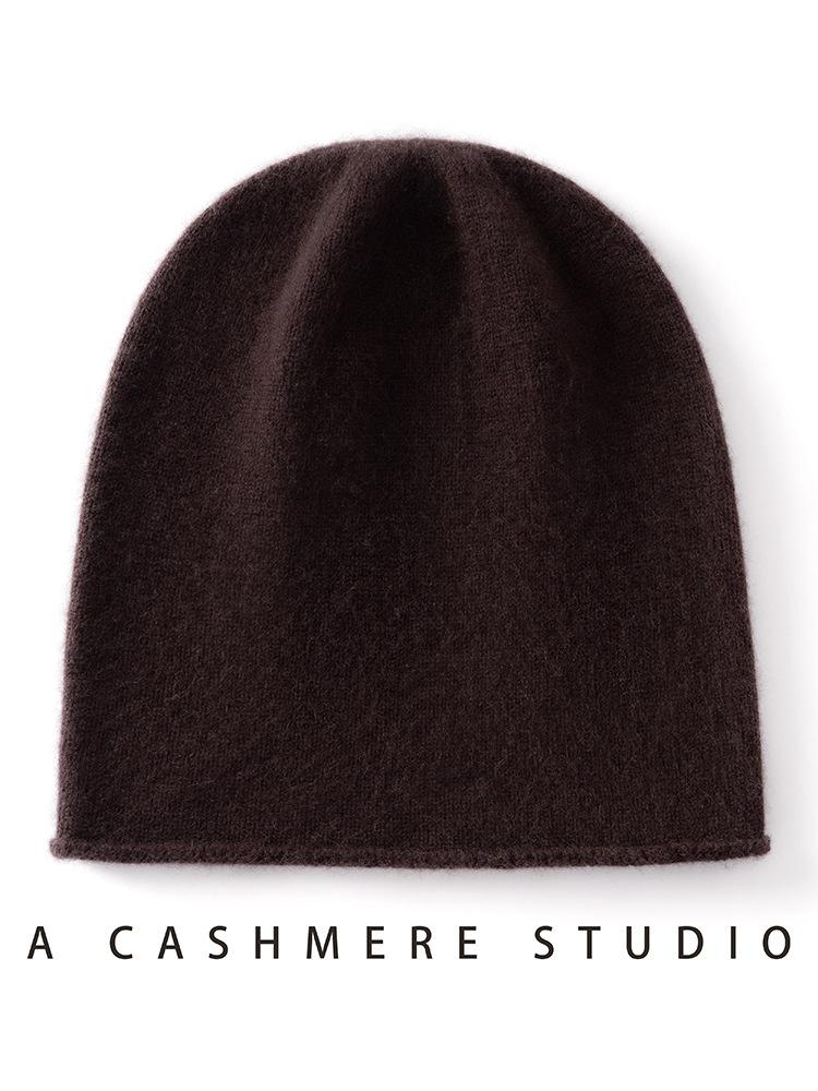 % Cashmere Blended One-Line Seamless Warm Knitted Curled Men's and Women's Cashmere Hats