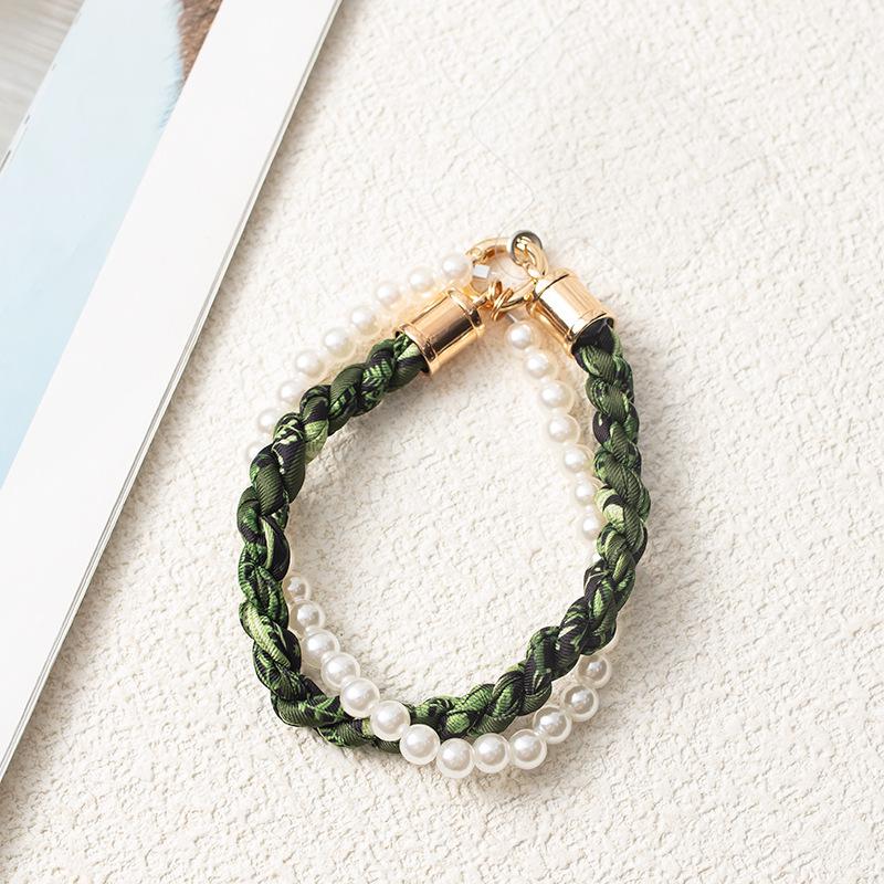 Douyin-Style Pearl Phone Lanyard with Silk Scarf Strap & Pendant