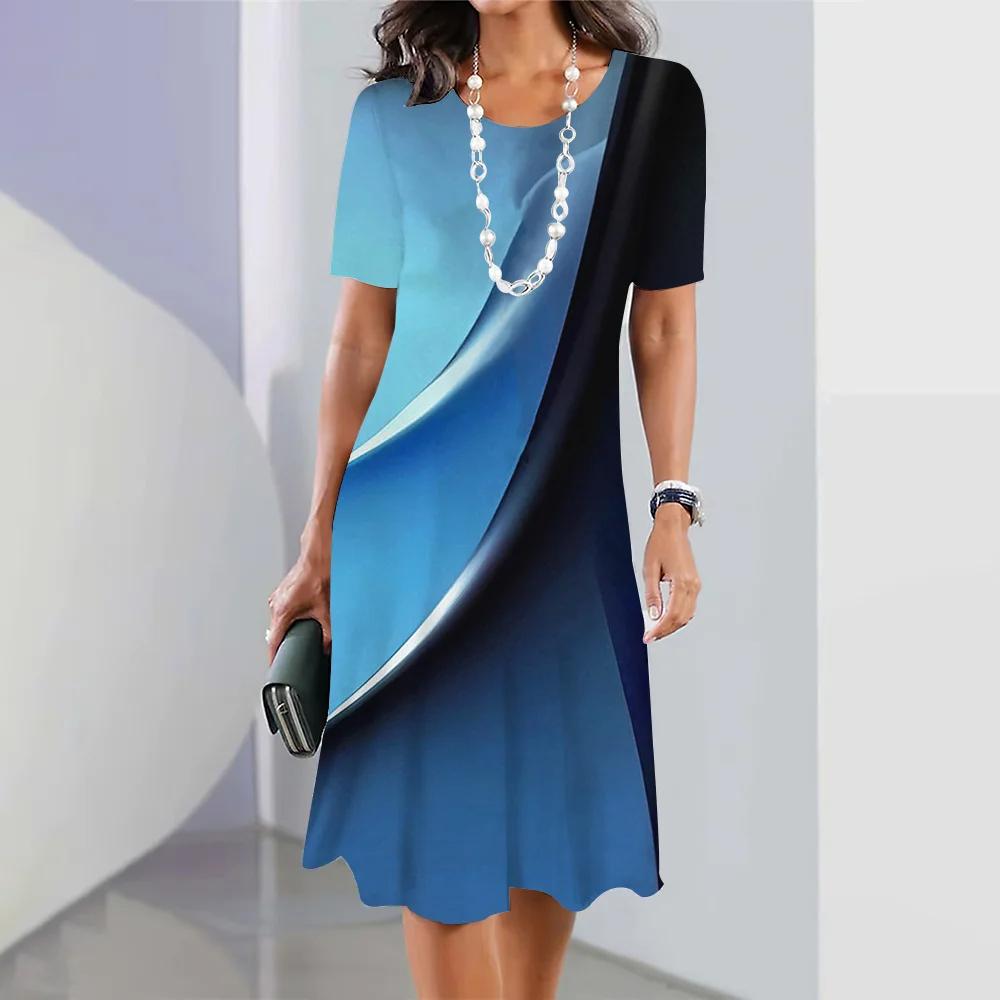 Летняя женская одежда Платья Ретро юбки А-силуэта 3D цветное блокирующее платье Вечеринка Элегантное платье с короткими рукавами Пуловер свободного покроя