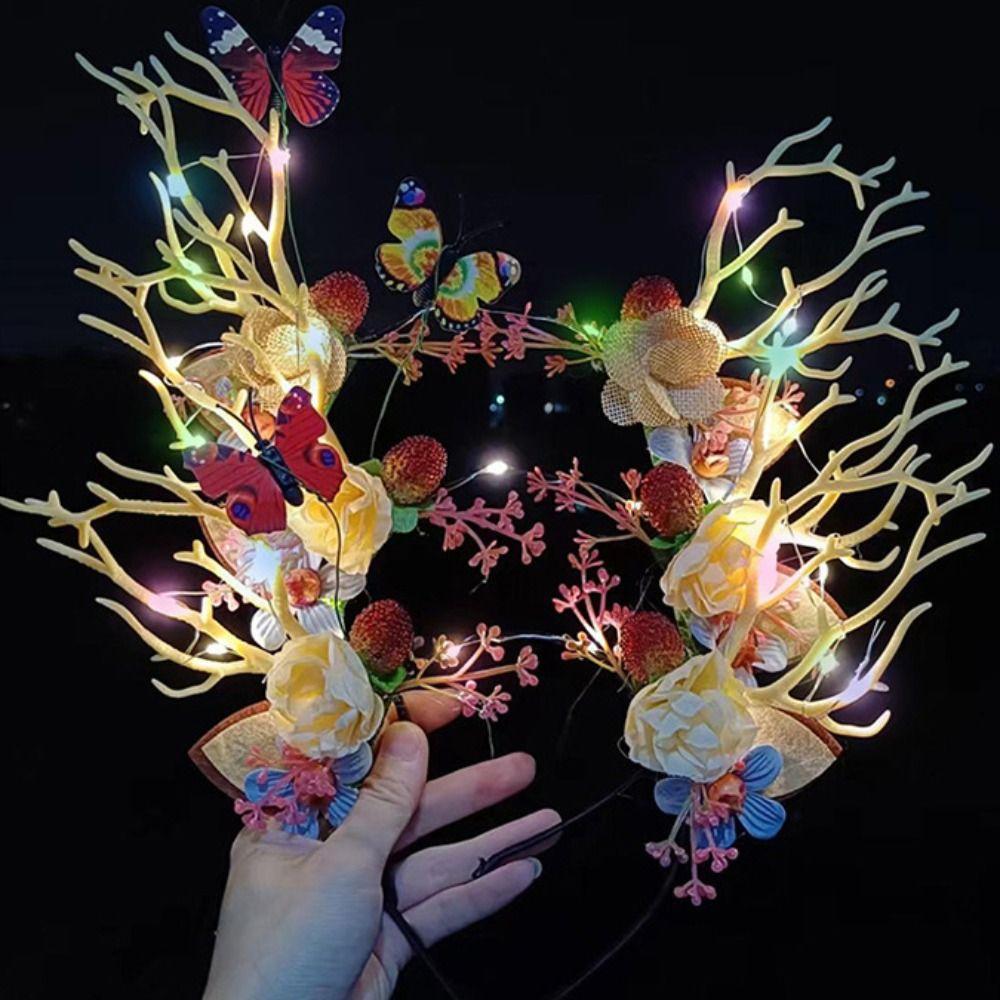 Plastic LED Glow Headband LED Lights Luminous Deer Horn Hair Band Flashing Headband  Children Toys