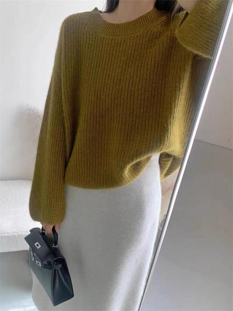 Женский пуловер из красной шерсти в европейском стиле, с круглым вырезом, утолщенный и свободный, универсальная база для осени/зимы '24.