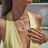 Stainless Steel 18K Gold Plated Necklace Layered Chain Double Stacked Neck Chain Sun Pendant  Beach