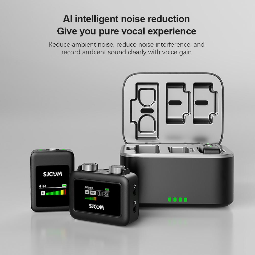 Беспроводная микрофонная система SJCAM M1 с 1 приемником и 2 микрофонами, ЖК-экраном, передача 50 м