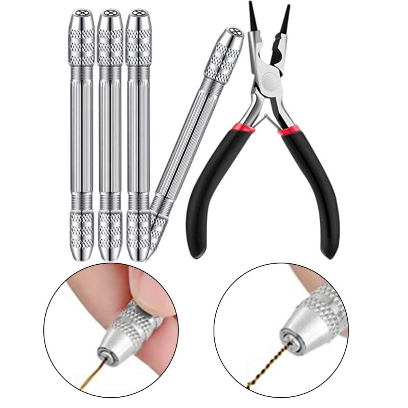 Double End Hand Drill Jewelry Making Set for Wire Twisting and Metalworking with Carbon Steel Bit