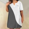 Женские платья больших размеров с V-образным вырезом и коротким рукавом, летнее повседневное однотонное платье-туника с карманом