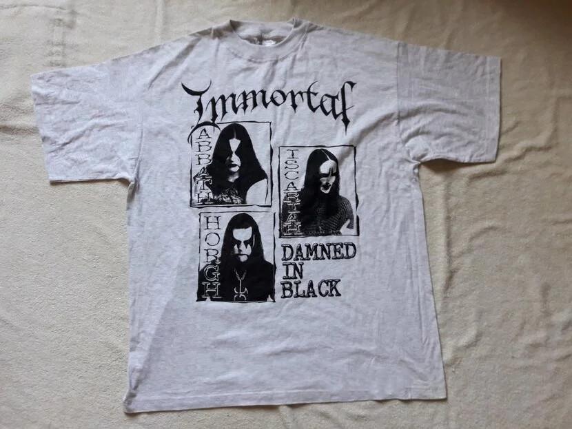 Белая футболка с принтом группы Immortal Хлопковая Унисекс Футболка Полный размер