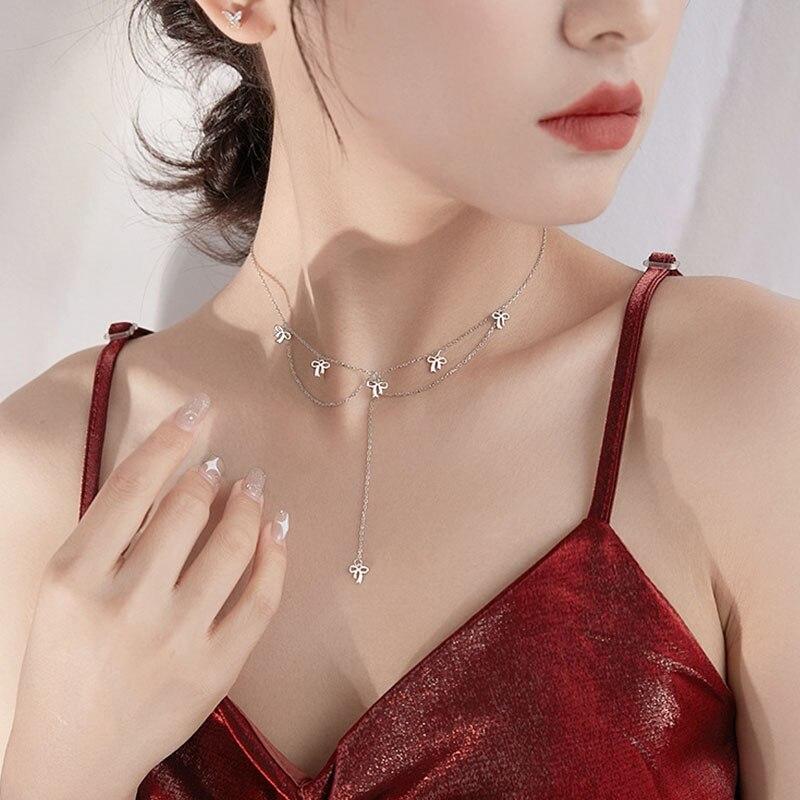 Ожерелье-бантик из стерлингового серебра 925 пробы, женское, простое, милое, с короткой цепочкой, колье-чокер, оптовая продажа